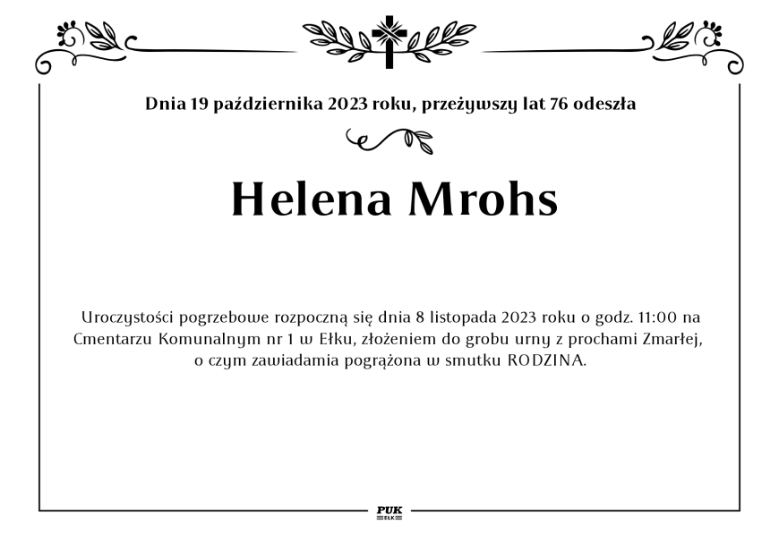 Helena Mrohs - nekrolog